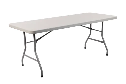 Plastic table with folding legs
